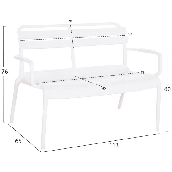 POLYPROPYLENE 2-SEATER BENCH KORVER HM6332.01 WHITE 113x65x76Hcm.