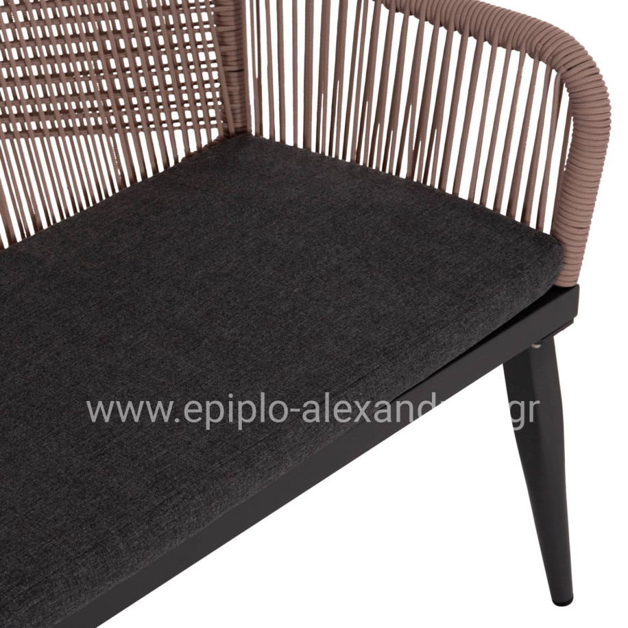 OUTDOOR SOFA 2-SEATER MYRTIA HM5550.12 ALUMINUM IN ANTHRACITE--TESLIN ROPE IN BEIGE 123x61x90Hcm.