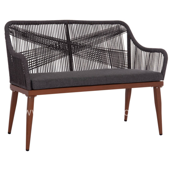 OUTDOOR SOFA 2-SEATER MYRTIA HM5550.11 ALUMINUM IN BROWN--P.E. ROPE IN ANTHRACITE 123x61x90Hcm.