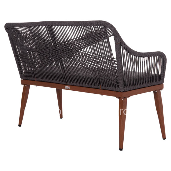 OUTDOOR SOFA 2-SEATER MYRTIA HM5550.11 ALUMINUM IN BROWN--P.E. ROPE IN ANTHRACITE 123x61x90Hcm.