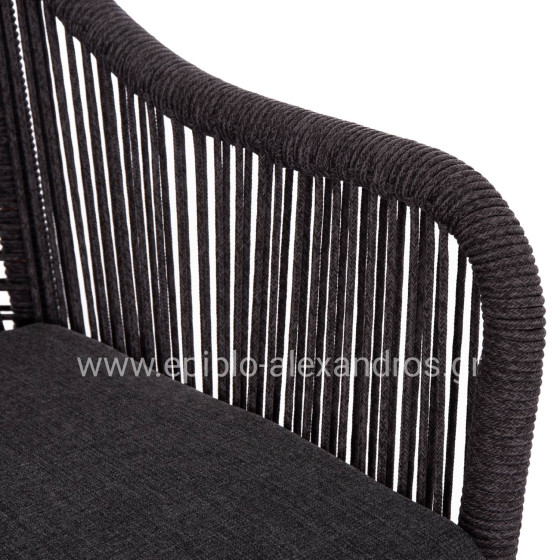 OUTDOOR SOFA 2-SEATER MYRTIA HM5550.11 ALUMINUM IN BROWN--P.E. ROPE IN ANTHRACITE 123x61x90Hcm.