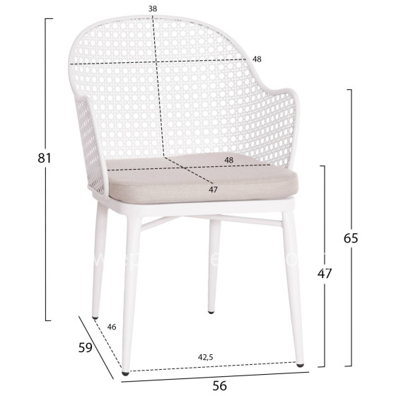 OUTDOOR DINING SET KRUM HM21147 DINING TABLE WITH 6 ARMCHAIRS--WHITE ALUMINUM