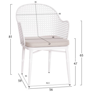 OUTDOOR DINING SET KRUM HM21147 DINING TABLE WITH 6 ARMCHAIRS--WHITE ALUMINUM