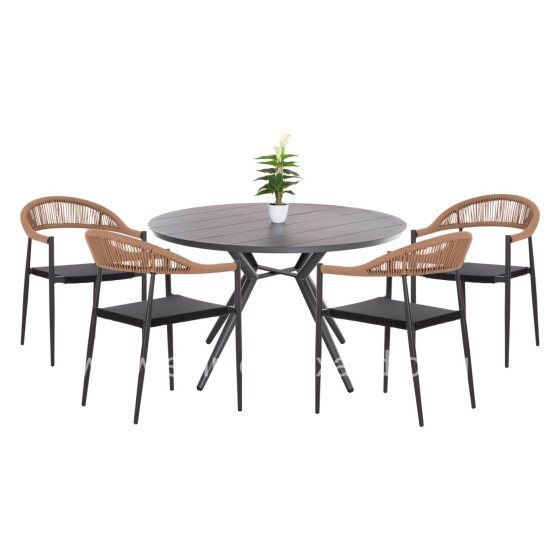 OUTDOOR DINING SET 5PCS BERG HM21134 DARK GREY ALUMINUM--P.E.RATTAN