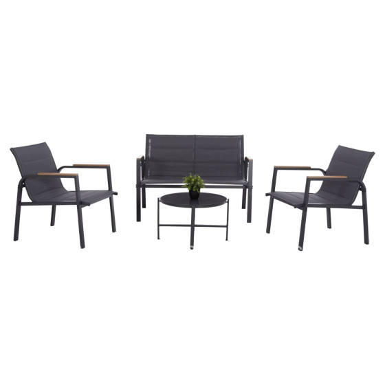 OUTDOOR LOUNGE SET 4PCS JULIETTE HM6280.03 GREY ALUMINUM-TEXTILENE--TEMPERED GLASS
