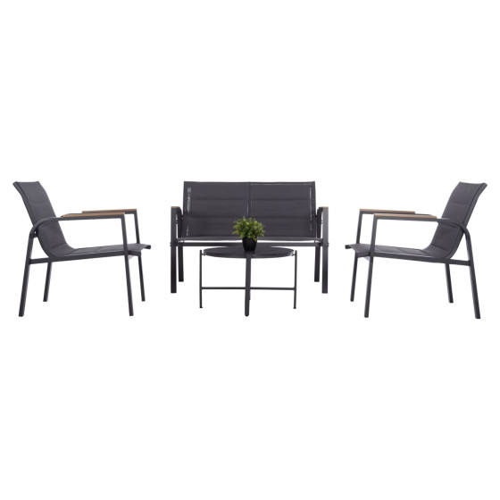 OUTDOOR LOUNGE SET 4PCS JULIETTE HM6280.03 GREY ALUMINUM-TEXTILENE--TEMPERED GLASS