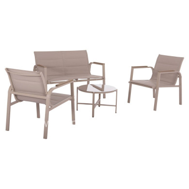 OUTDOOR LOUNGE SET 4PCS JULIETTE HM6280.04 CAPPUCCINO ALUMINUM-TEXTILENE--TEMPERED GLASS
