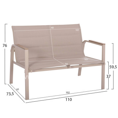 OUTDOOR LOUNGE SET 4PCS JULIETTE HM6280.04 CAPPUCCINO ALUMINUM-TEXTILENE--TEMPERED GLASS