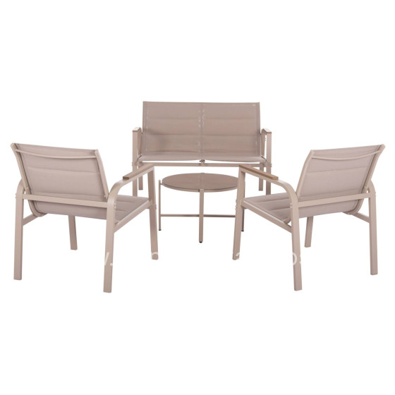 OUTDOOR LOUNGE SET 4PCS JULIETTE HM6280.04 CAPPUCCINO ALUMINUM-TEXTILENE--TEMPERED GLASS