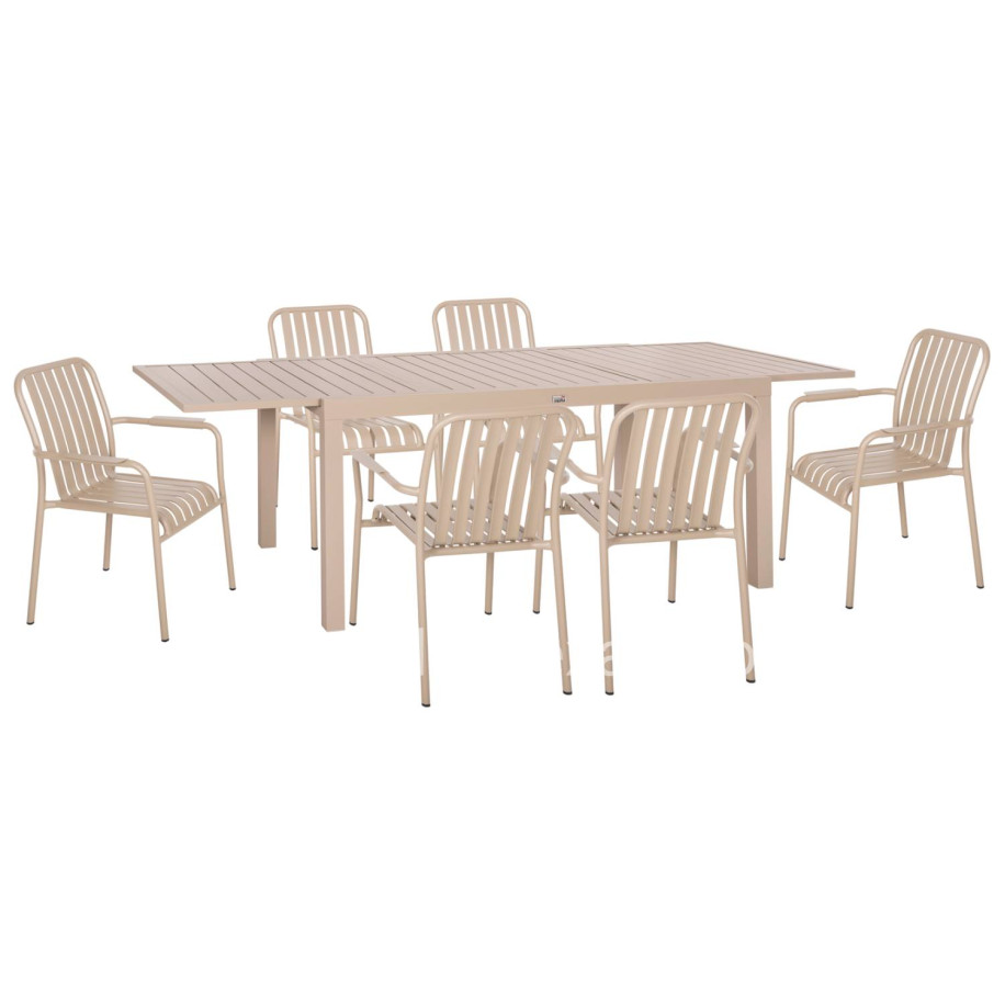 OUTDOOR DINING SET 7PCS KRUM HM21158 ALUMINUM IN CHAMPAGNE COLOR