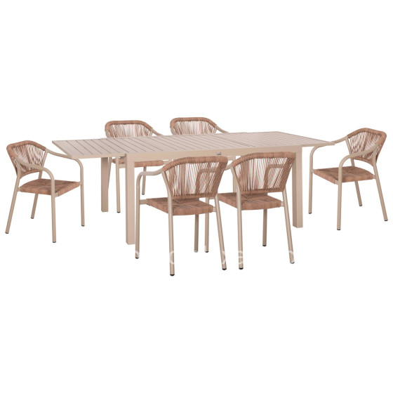 OUTDOOR DINING SET 7PCS KRUM HM21159 MOCHA ALUMINUM--P.E.TWISTED RATTAN