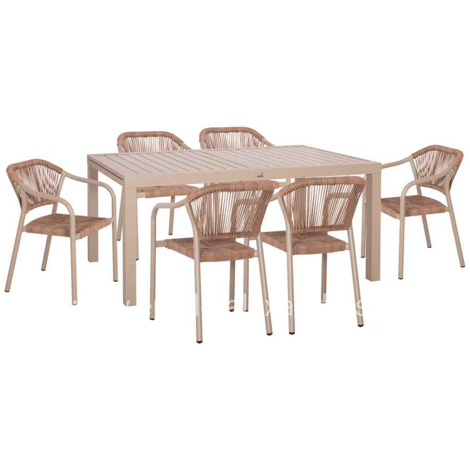 OUTDOOR DINING SET 7PCS KRUM HM21159 MOCHA ALUMINUM--P.E.TWISTED RATTAN