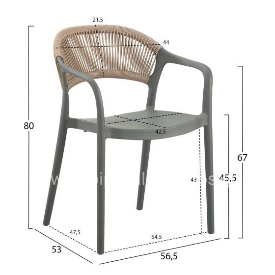 ARMCHAIR POLYPROPYLENE EVA HM6155.05 OLIVE GREEN-- BEIGE PP ROPE 56.5x53x80Hcm.
