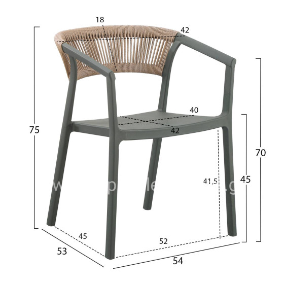 ARMCHAIR POLYPROPYLENE BOGI HM6240.05 OLIVE GREEN WITH BEIGE PP ROPE 54x53x75Hcm.