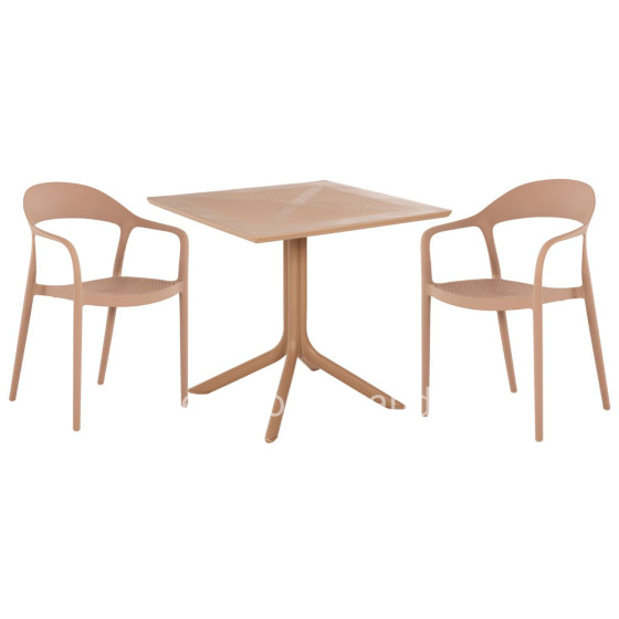 OUTDOOR DINING SET 3PCS CLEO HM21136 POLYPROPYLENE IN CAPPUCCINO COLOR