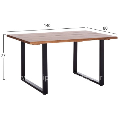 OUTDOOR DINING TABLE FRIGGO HM6296.01 ACACIA WOOD 3.5cm thick--METAL LEGS 140x80x77Hcm