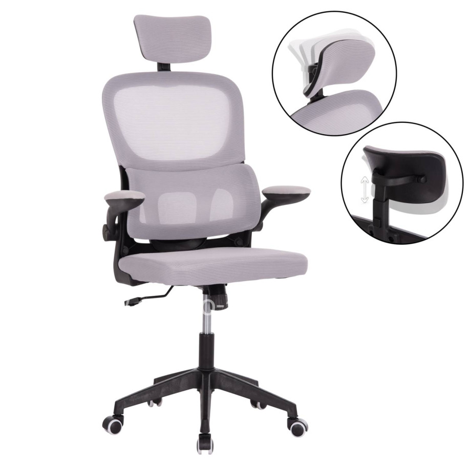 OFFICE CHAIR BASTON HM18236.02 GREY MESH FABRIC & BLACK PP FRAME 64x60x127Hcm.