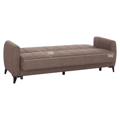 SOFA-BED 3-SEATER WITH STORAGE SPACE NIKKO HM3292.02 BROWN FABRIC 209x76x83Hcm.