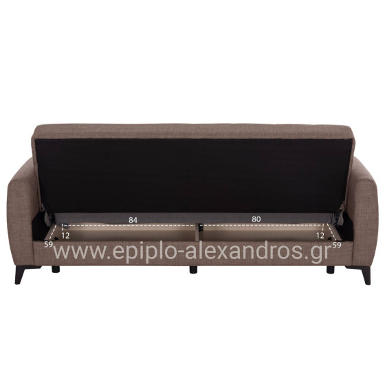 SOFA-BED 3-SEATER WITH STORAGE SPACE NIKKO HM3292.02 BROWN FABRIC 209x76x83Hcm.