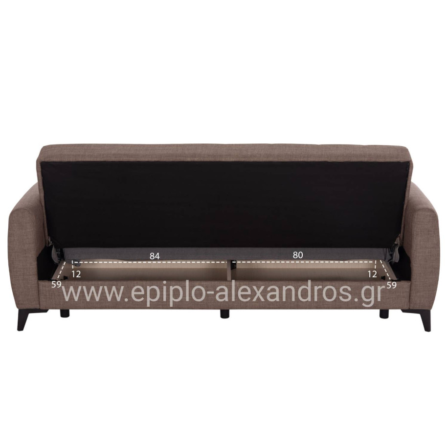 SOFA-BED 3-SEATER WITH STORAGE SPACE NIKKO HM3292.02 BROWN FABRIC 209x76x83Hcm.