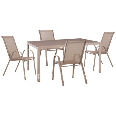 OUTDOOR DINING SET 5PCS OFER HM21015 TABLE & 4 CHAIRS- METAL IN CAPPUCCINO COLOR