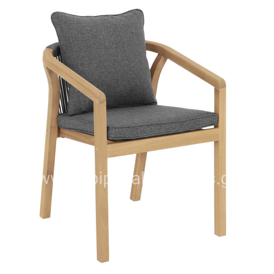 OUTDOOR DINING CHAIR CONTREL HM6244.02 ACACIA WOOD IN NATURAL-ROPE & CUSHIONS IN GREY 58x60x74Hcm.