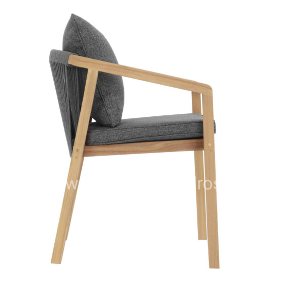 OUTDOOR DINING CHAIR CONTREL HM6244.02 ACACIA WOOD IN NATURAL-ROPE & CUSHIONS IN GREY 58x60x74Hcm.