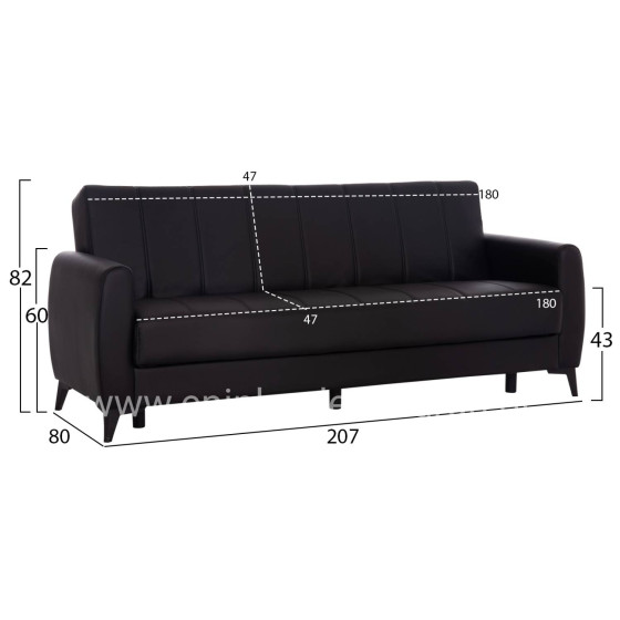 SOFA-BED 3-SEATER WITH STORAGE SPACE NIKKO HM3292.11 BLACK PU 207x80x82Hcm.