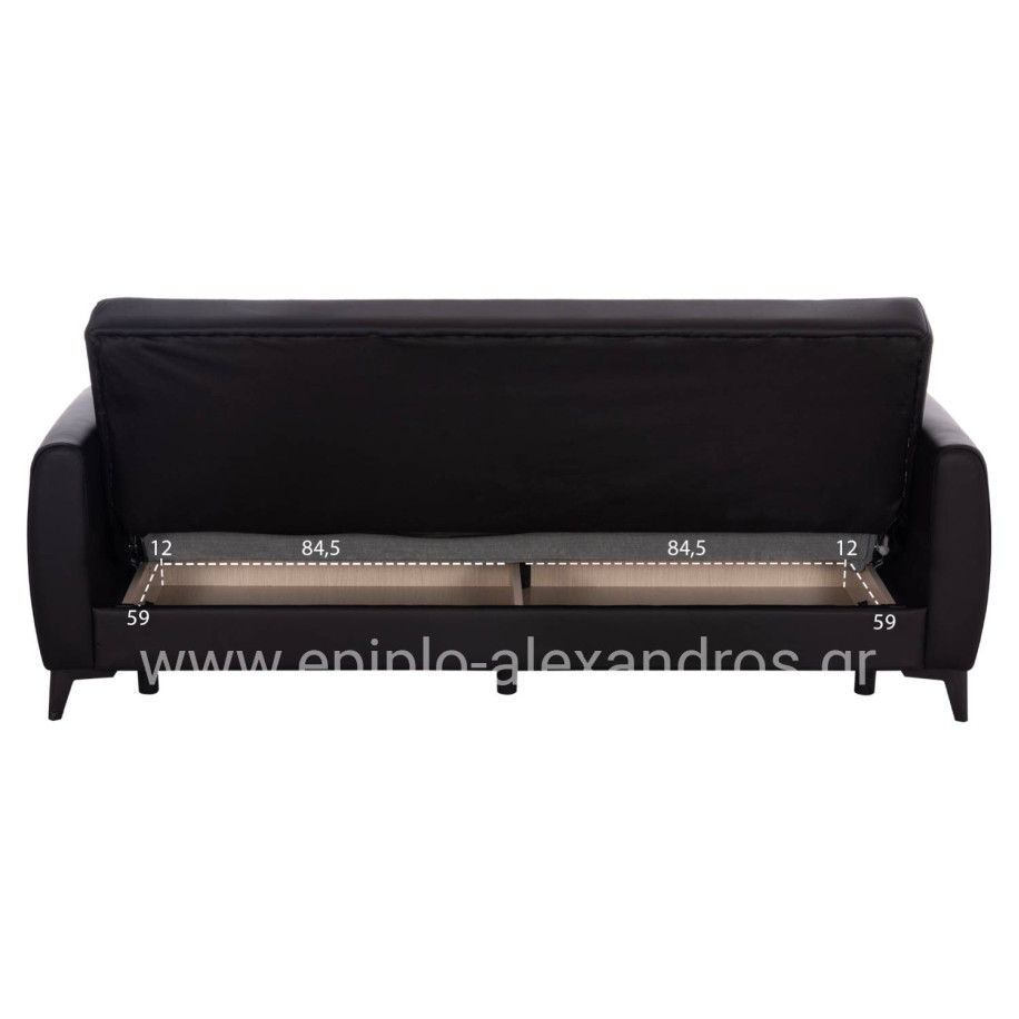 SOFA-BED 3-SEATER WITH STORAGE SPACE NIKKO HM3292.11 BLACK PU 207x80x82Hcm.