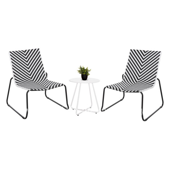 OUTDOOR LOUNGE SET 3PCS PONY HM21194 METAL COFFEE TABLE IN WHITE--WICKER RATTAN IN BLACK & WHITE