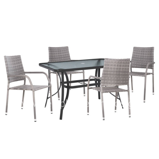 OUTDOOR DINING SET MORNER HM21195 TABLE WITH 4 ARMCHAIRS--GREY