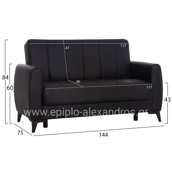 SOFA-BED 2-SEATER WITH STORAGE SPACE NIKKO HM3293.11 BLACK PU 144x75x84Hcm.
