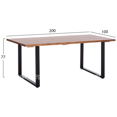 OUTDOOR DINING TABLE FRIGGO HM6298.01 ACACIA WOOD 3.5cm thick--METAL LEGS 200x100x77Hcm