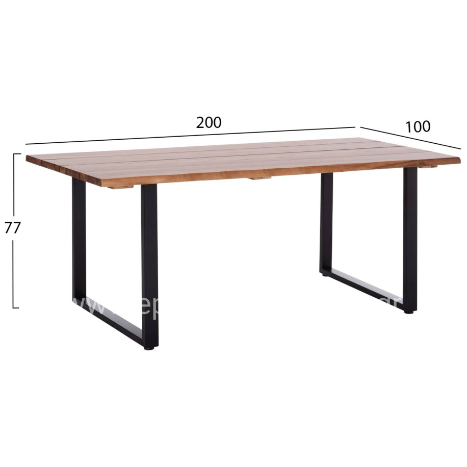 OUTDOOR DINING TABLE FRIGGO HM6298.02 ACACIA WOOD 2.6cm thick--METAL LEGS 200x100x76Hcm