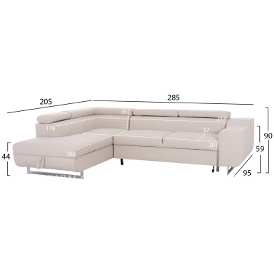 CORNER SOFA-BED WITH STORAGE SPACE ENCORE HM3301.03L BEIGE FABRIC 285x205x90Hcm.