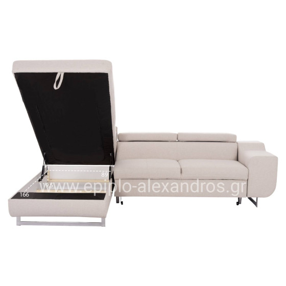 CORNER SOFA-BED WITH STORAGE SPACE ENCORE HM3301.03L BEIGE FABRIC 285x205x90Hcm.