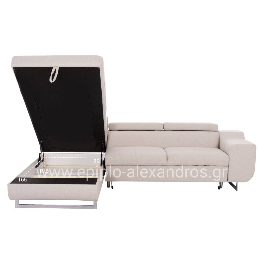 CORNER SOFA-BED WITH STORAGE SPACE ENCORE HM3301.03L BEIGE FABRIC 285x205x90Hcm.