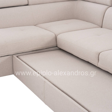 CORNER SOFA-BED WITH STORAGE SPACE ENCORE HM3301.03L BEIGE FABRIC 285x205x90Hcm.