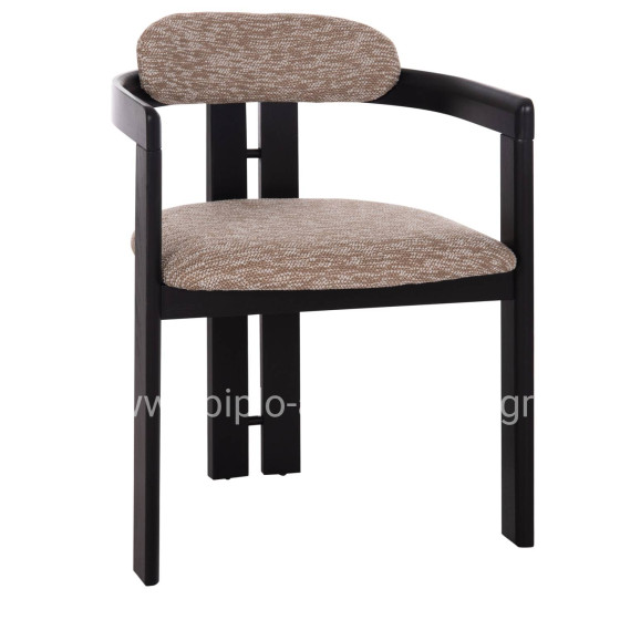 DINING CHAIR KALL HM18247.02 BROWN FABRIC--PLYWOOD IN BLACK 56x45x73Hcm.