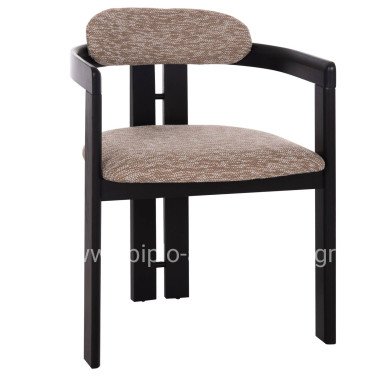 DINING CHAIR KALL HM18247.02 BROWN FABRIC--PLYWOOD IN BLACK 56x45x73Hcm.