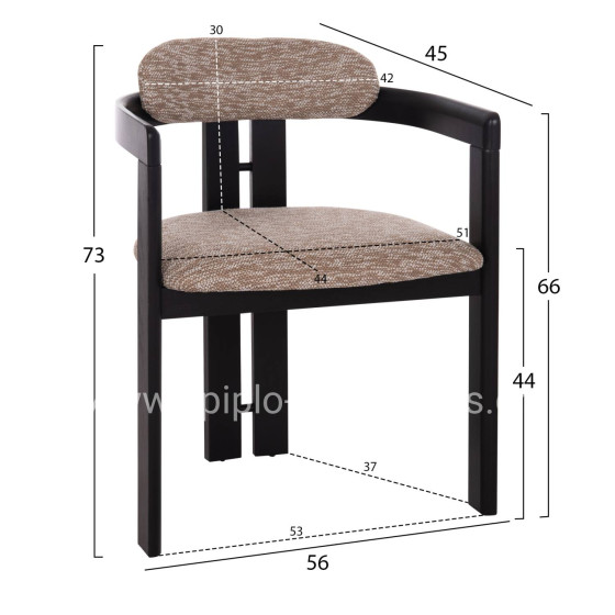 DINING CHAIR KALL HM18247.02 BROWN FABRIC--PLYWOOD IN BLACK 56x45x73Hcm.