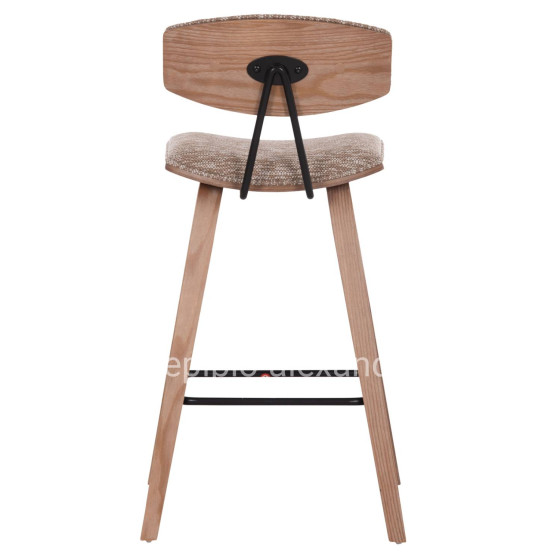 BAR STOOL MED.HEIGHT INOVER HM9984.01 PLYWOOD IN WHITEWASH--BROWN FABRIC 50x48x90Hcm.