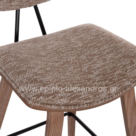 BAR STOOL MED.HEIGHT INOVER HM9984.01 PLYWOOD IN WHITEWASH--BROWN FABRIC 50x48x90Hcm.