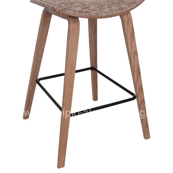 BAR STOOL MED.HEIGHT INOVER HM9984.01 PLYWOOD IN WHITEWASH--BROWN FABRIC 50x48x90Hcm.