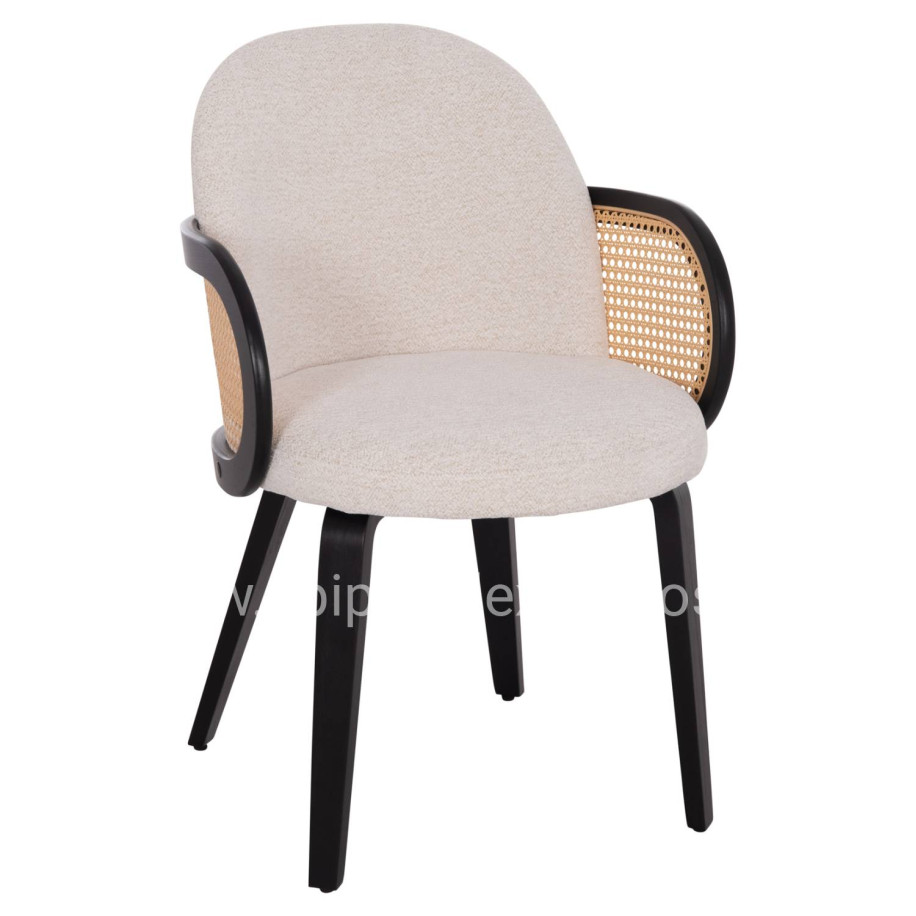 DINING CHAIR BECKER HM18246.02 PLYWOOD IN BLACK--ECRU FABRIC 54x62x79Hcm.