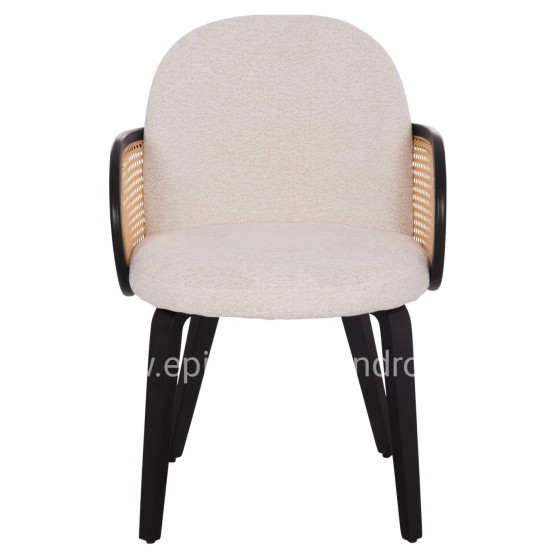 DINING CHAIR BECKER HM18246.02 PLYWOOD IN BLACK--ECRU FABRIC 54x62x79Hcm.