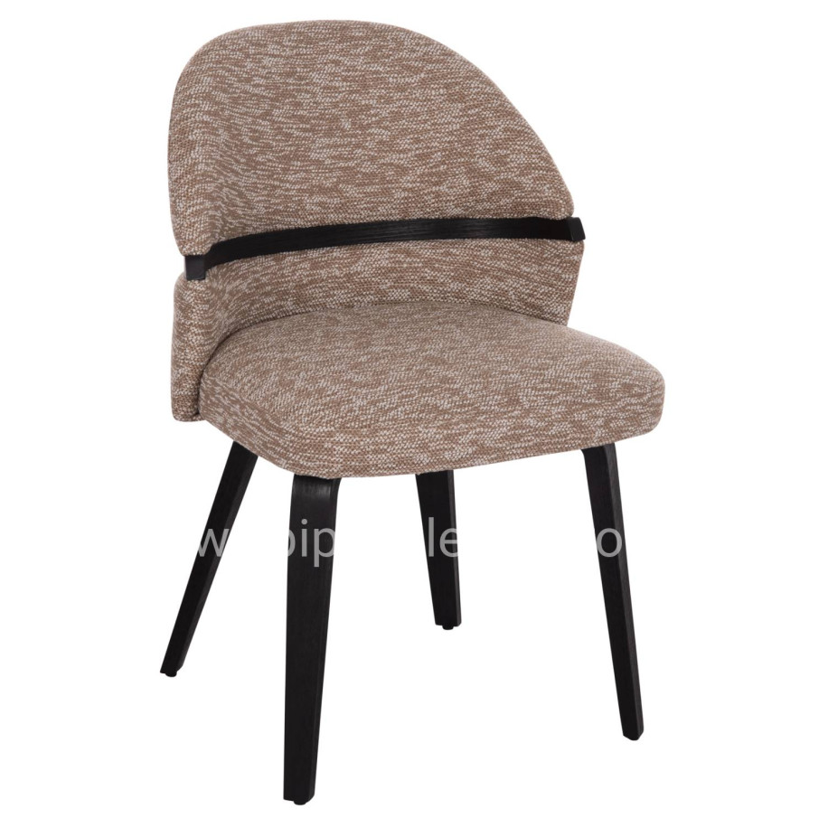 DINING CHAIR DEKKER HM18249.03 PLYWOOD IN BLACK--FABRIC IN BROWN 50x60x80Hcm.