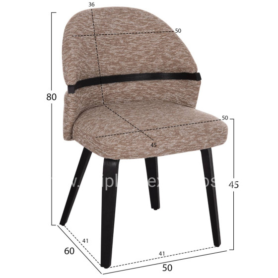 DINING CHAIR DEKKER HM18249.03 PLYWOOD IN BLACK--FABRIC IN BROWN 50x60x80Hcm.