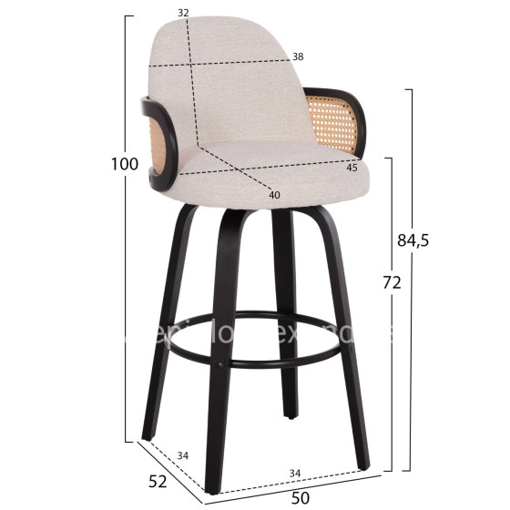 BAR STOOL SWIVEL BECKER HM18251.02 PLYWOOD IN BLACK--FABRIC IN ECRU 50x52x100Hcm.