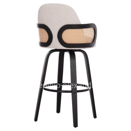 BAR STOOL SWIVEL BECKER HM18251.02 PLYWOOD IN BLACK--FABRIC IN ECRU 50x52x100Hcm.